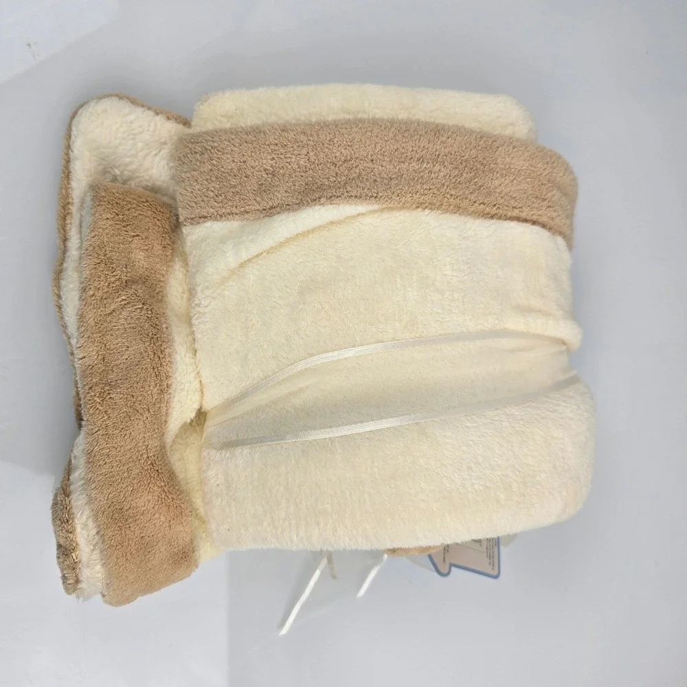 Carter's Baby Blanket Cream Tan Brown Dog Puppy Teddy Bear Face 3D Ears New